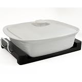 White Square Casserole Dish with Black Wood Tray 4 Quart