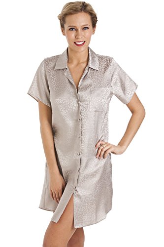 Camille Womens Luxurious Knee Length Mocha Print Satin Nightshirt