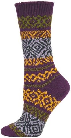 Qt feet Prairie Fairisle Ladies Crew Socks ( Plum - Medium )