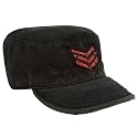Military Printed Fatigue Cap, Vintage Black With Red Stripes