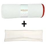 White Yogitoes mat size SKIDLESS yoga towel + white hband stretchy headband combo by Absolute Yogi