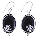 EXP Handmade Black Crystal Bead Dangle Earrings With Sterling Silver Flowers