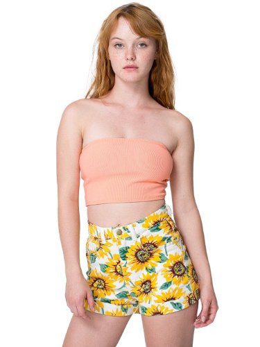 American Apparel Sunflower Print Stretch Bull Denim High-Waist Cuff Short - Sunflower / 30/31