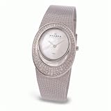 Skagen Ladies Stainless Steel Silver IP Oval Watch with White Dial and Crystal Bezel and Silver... by Skagen