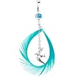 Aqua Gem Soaring Bird Feather Drop Belly Ring