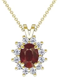 14K Yellow Gold Oval Cut Ruby And Round Diamond Pendant
