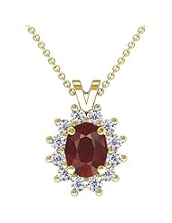 18K Yellow Gold Oval Cut Ruby And Round Diamond Pendant