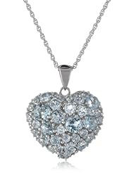 Sterling Silver Blue Topaz Heart Pendant Necklace, 18"