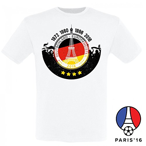 Deutschland Fussball Fanshirt Europameister T-Shirt zur EM 2016 für Männer und Frauen, Farbe:Männer weiss;Größe:XL