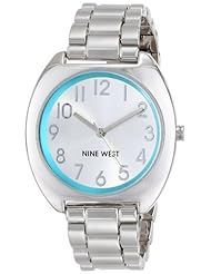 Nine West Womens NW/1569TLSB Silver-Tone Turquoise Accented Easy-to-Read Dial Bracelet Watch