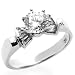 Cheap 14K White Gold Engagement Ring 0.8ctw CZ Cubic Zirconia Round Solitaire W/ Baguette Ring On Sale