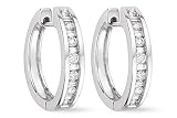1/2 Carat Round & Baguette Cut Diamond Hoop Earrings 14k White Gold