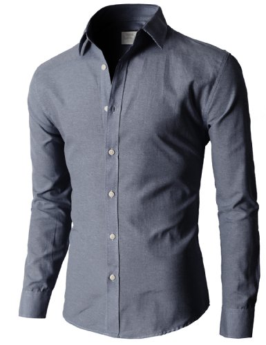 H2H Mens Oxford Cotton Slim Fit Dress Button-down Shirts Long Sleeve