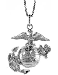 Sterling Silver US Marines Eagle Globe & Anchor Pendant Charm 925 United States (Pendant ONLY)