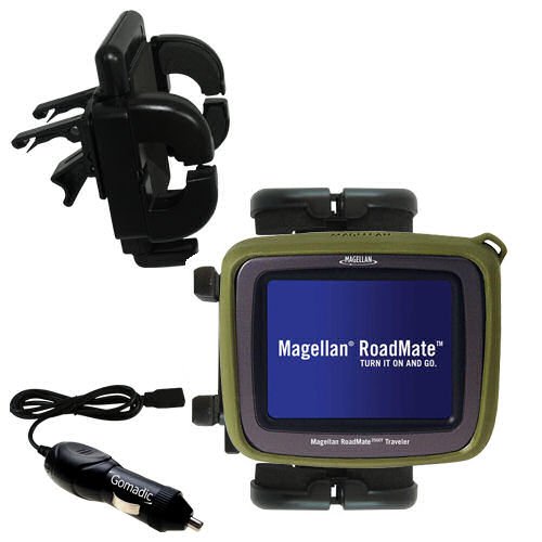 Magellan Crossover GPS 2500T Auto Vent Holder with Car Charger - Uses Gomadic TipExchange