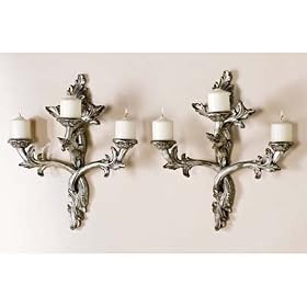 Christina French Country Antique Silver Candle Pair Candle Sconces from Candle Sconces