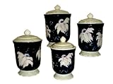 4PC CANISTER SET CERAMIC BLUE FLOWER DECOR