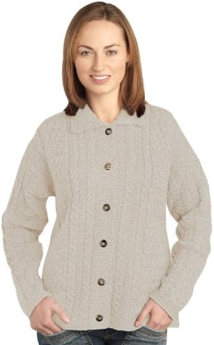 100% Soft Irish Merino Wool Merino Button Collar Cardigan, Parsnip