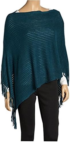 Knit Fringe Poncho Wrap Fall Winter Trend (Dark Teal)