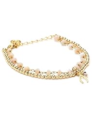 Blee Inara 18K Gold Plated Bracelet with Pink Opal Beads and Wishbone Charm