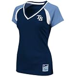 MLB Tampa Bay Rays Athletic Navy/Coastal Blue/White Short Sleeve Poly V-Neck Tee (XX-Large)