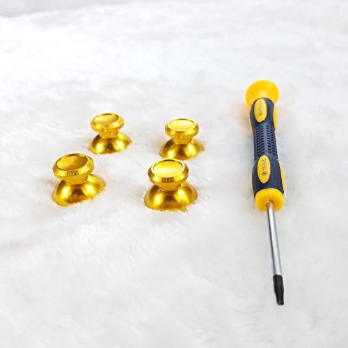 LAAGIE 4 Packs Thumbsitcks + T8 Screwdriver Replacement Aluminum Alloy Metal Joystick Thumbstick Thumb Stick for PlayStation 4 PS4 Controller(Gold)