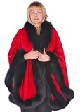 Red Cashmere Cape-Black Fox Trimmed Plus Size