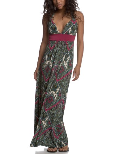 My Michelle  Juniors' Printed Maxi Dress,Black/Berry,Small