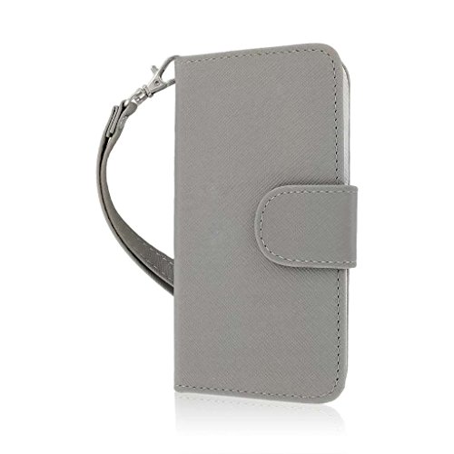 MPERO iPhone SE / 5S / 5 Wallet Case, [Flex Flip] Cover with Card Slots and Wrist Strap (Gray)
