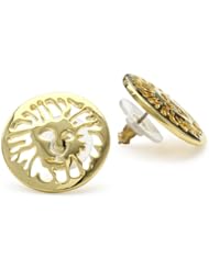 Anne Klein Gold-Tone Plated Logo Pierced Button Earrings