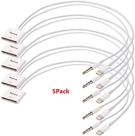 Mphone(TM) HIGH QUALITY Lightning 8 pin to 30 pin Cable Adapter with Audio Cable Cord for iPhone 6/ 6 Plus / 5 / 5S / 5C, iPad Air, iPad mini , iPad 3 4, iPod Nano (7th gen), and iPod Touch (5th gen)-5pack (White)