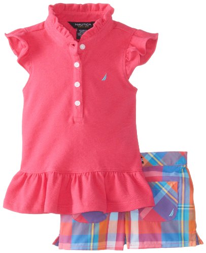 Nautica Baby-Girls Infant Flutter Sleeve Top and Plaid Short Set, Hot Pink, 12 Months
