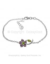 Single Flower Bracelet with Amethysts and Peridots in 14k White Gold