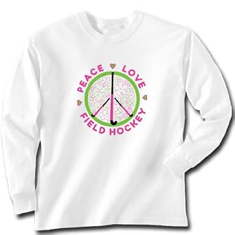 Click here to buy Peace Love Field Hockey (Flowers) Long Sleeve T-Shirt (Design on Front) by ChalkTalkSPORTS.
