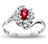 July-Created Ruby' Mother's Day Diamond Ring in 14k White Gold (H/I1-I2, 1/6 ct. tw.)