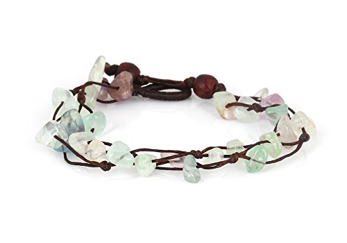 MGD, Purple and Green Fluorite Color Bead Bracelet, 2-strand. Beautiful Handmade Stone Wrap Bracelet made from wax cord. Fashion Jewelry for Women, Teens and Girls, JB-0065