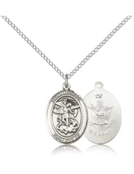 .925 Sterling Silver Saint St. Michael / Army Soldier Gift Medal Pendant 3/4 x 1/2 Inches Police Law Officers/EMTs-8076- Comes with a .925 Sterling Silver Lite Curb Chain Neckace And a Black velvet Box