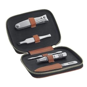6 Piece Set, S/S, Satin Finish, Soft Tan Leather Case
