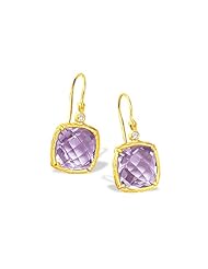 14K Yellow Gold Amethyst Cushion Dangle Earrings