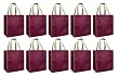 Reusable Grocery Tote Bags, Burgundy w/contrast Trim, Super Saver 10 Pack