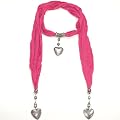 Women's Beautiful Jewellery Deep Pink Scarf with Heart Pendants and necklace accessories