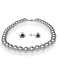 Designer Inspired 8mm LARGE SHINY POLISHED Italian Sterling Silver Round BALL Bead Necklace 18"in with 8mm Ball Stud Earrings SET COMBO