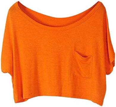 YIMEIMEI Women Scoop Neck Short Batwing Sleeve Loose T-Shirt Crop Tops Orange