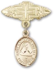 Gold Filled Baby Badge with St. Katherine Drexel Charm and Badge Pin with Cross