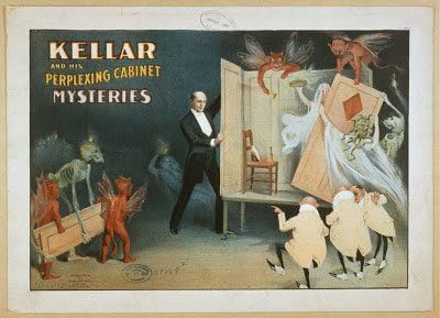 ART PRINT (8.5" x 11") - Artist's Lovely "Kellar And His Perplexing Cabinet Mysteries" [Vintage Magic Piece] - The Gorgeous Art Comes From A Collection Of Classic Vintage/Retro/Antique Art And Is Reprinted On Quality Photo Paper - This Print Comes Ready To Be Framed (mat and frame are not included) - This Is A Great Print To Add A Personal Touch To Your Home Or Office Decor And Looks Amazing When Framed And Displayed Either Separately Or As Part Of A Series - Makes A Wonderful Gift