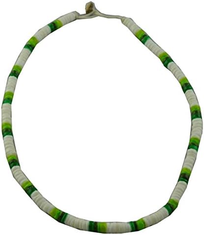 Tiger Smile 18" Round Chips Puka Shell Necklace White Lime Green
