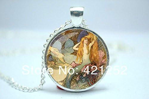 Pretty Lee 2015 Fashion Mermaid Necklace Mermaid Charm With Chain Silver Plate Glass Cabochon Necklace Christmas gift