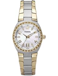Fossil Womens AM4183 Two-Tone Quartz Mother-of-Pearl Dial Watch
