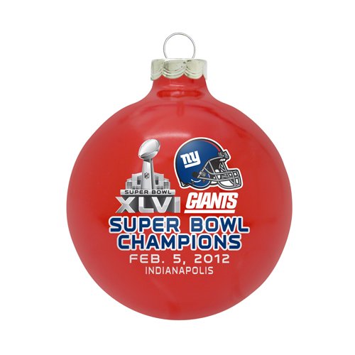 New York Giants NFL “SUPER BOWL XLVI CHAMPIONS” Traditional 2 3/4″ Glass Christmas Ornament-Red
