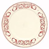 Ceramic Pottery Salad Plate With Crimson Red Decorative Scroll Design 8.5"D Set / 2